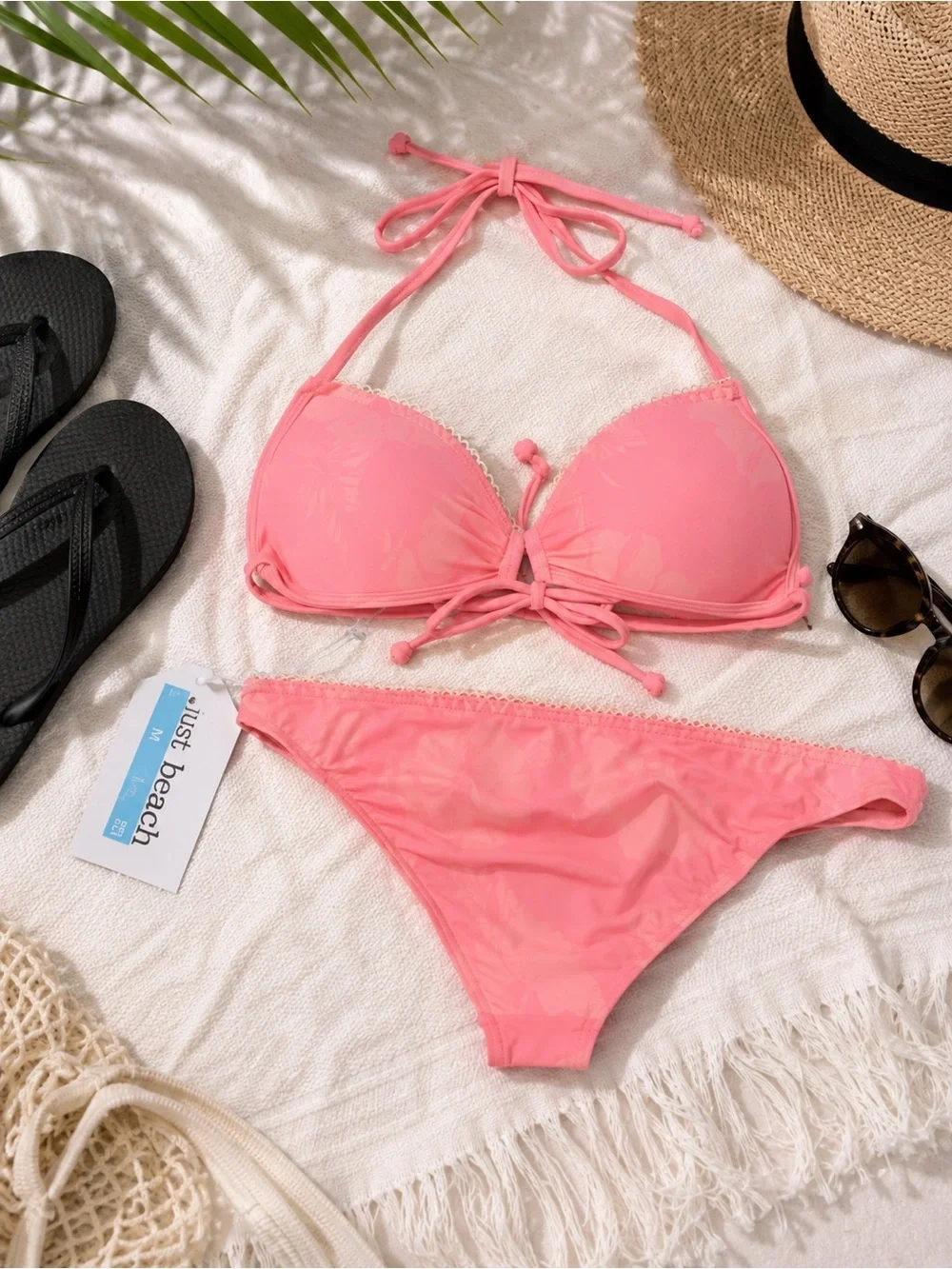 NWT Just Beach Pink Push Up Bikini Set Tropical Floral Cheeky Swim Medium